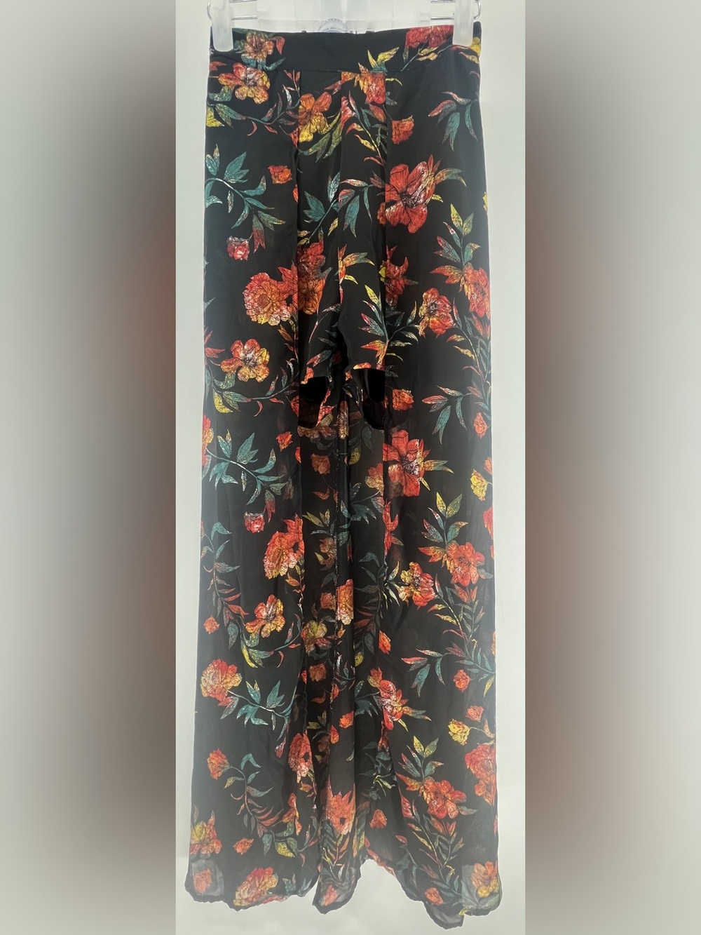 Moody Dark Floral Maxi Skort With Sheer Chiffon Overlay Boho Fairycore L